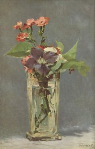 Œillets et clématites dans un vase en cristal - Claude Monet